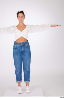 Suleika dressed high waist loose jeans standing t-pose white balloon…